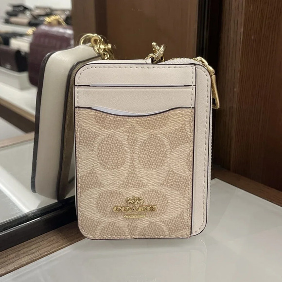 ZIP CARD CASE IN SIGNATURE CANVAS (COACH CW883 IMXDM) - Picture 1 of 6